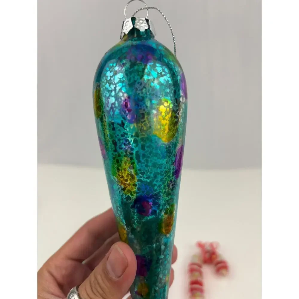 Lot of 5 Holiday Ornaments Christmas Candy Cane Glass Bundle Speckled